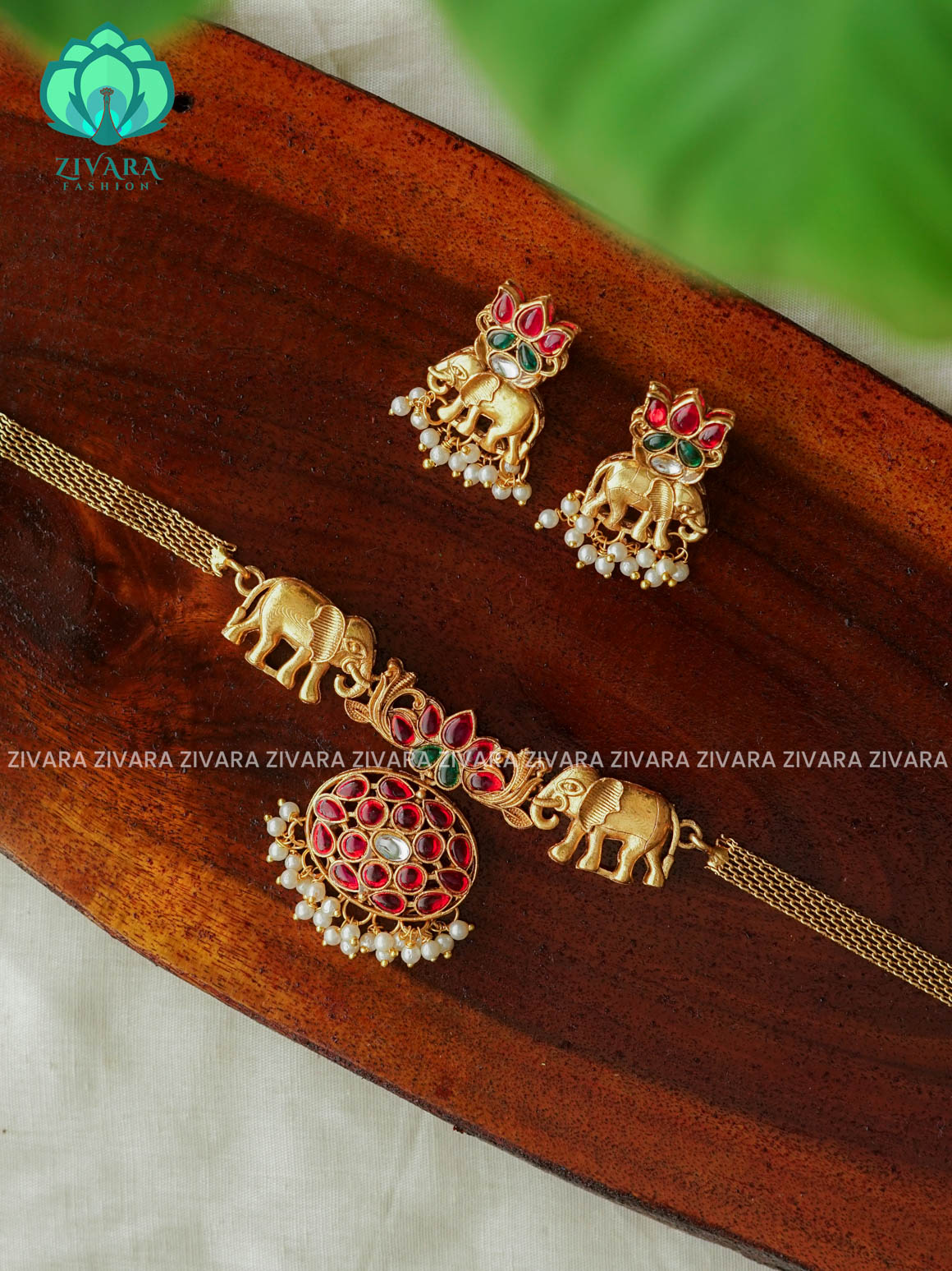 Elephant lotus -  choker with earrings-latest south indian jewellery (Copy)