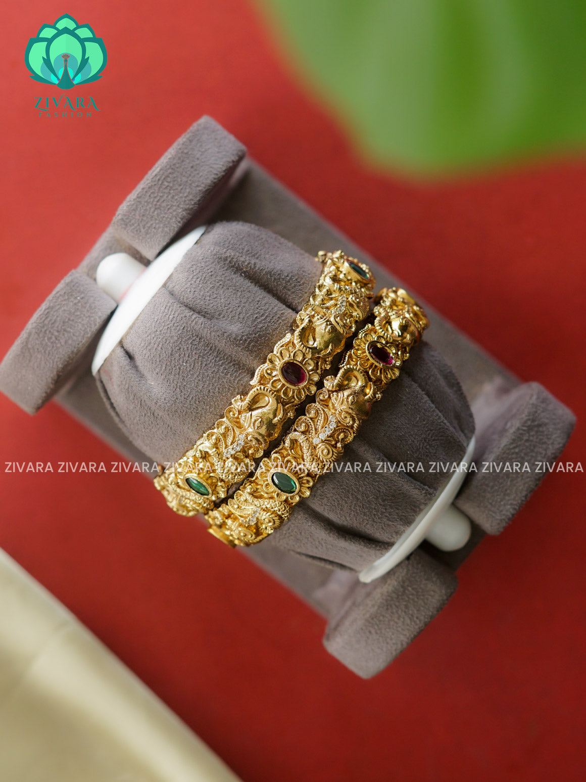 2 piece ANTIQUE VINTAGE TEMPLE bangles with cz stones-latest bangles collection -ZIVARA FASHION