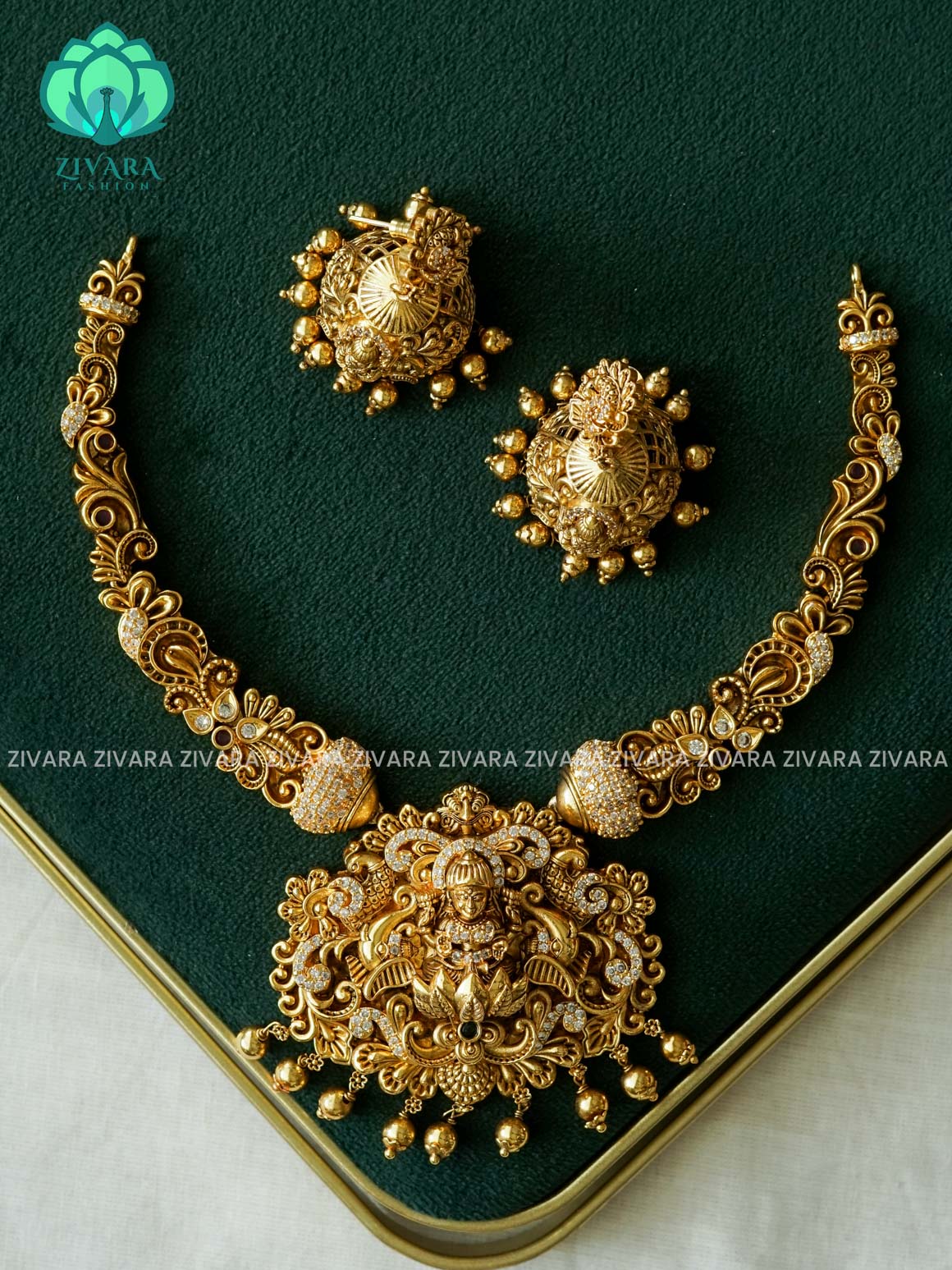 AKSHAYAM - TEMPLE BRIDAL HASLI with hangings  - Traditional neckwear with premium matte finish - Zivara Fashion