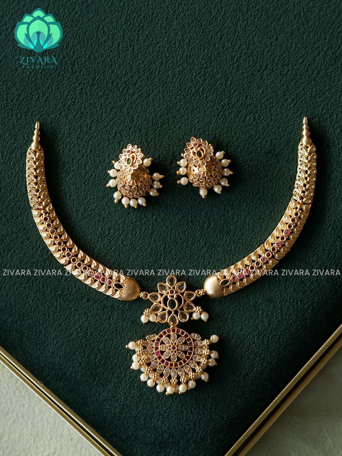 SMALL SIZE BRIDAL HASLI  NECK WEAR WITH EARRINGS   - Premium quality collection-south indian jewellery