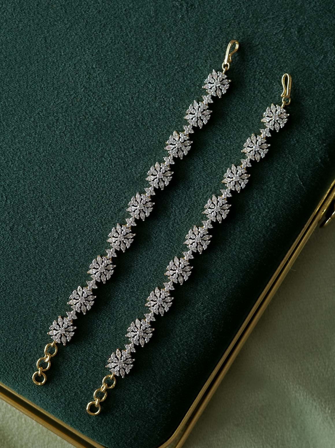 Rhodium dual polish straight premium finish bridal earchain maatal- south indian kemp bridal accessory (Copy)