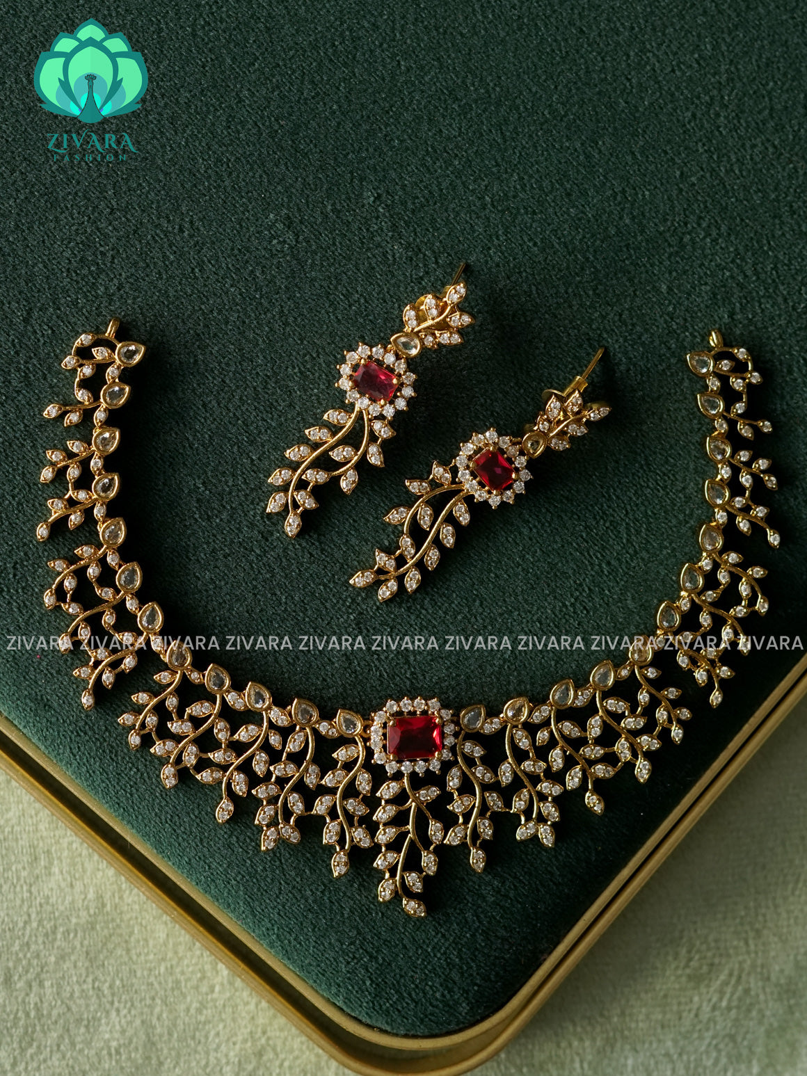 RUBY LEAFY DIAMOND REPLICA - stylish and minimal elegant neckwear - Zivara Fashion