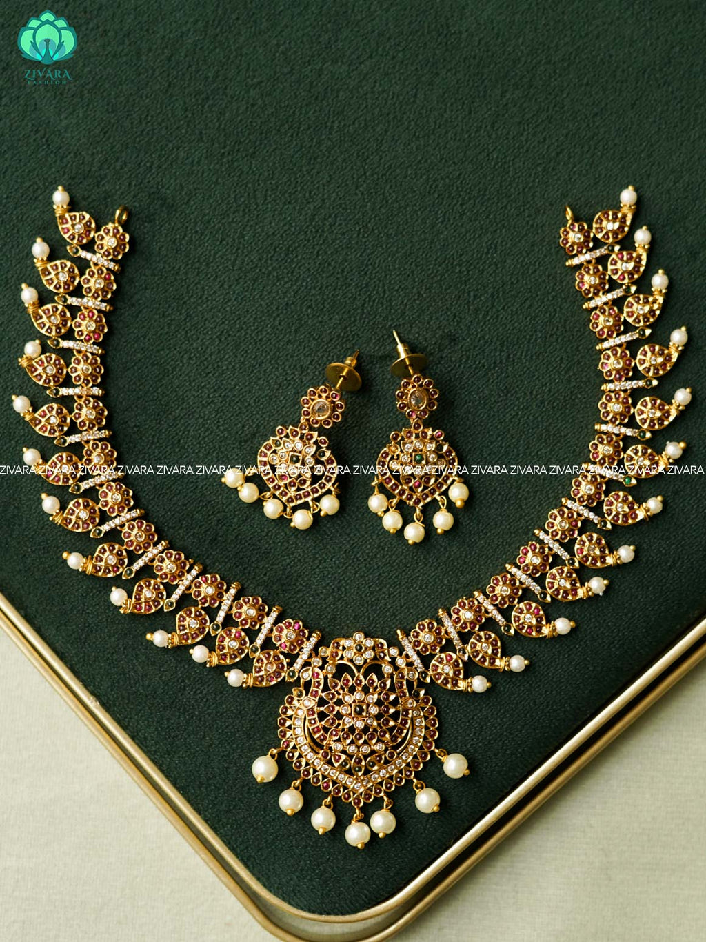 MANGA MOTIF - real kemp stone neckwear with earrings - Zivara Fashion