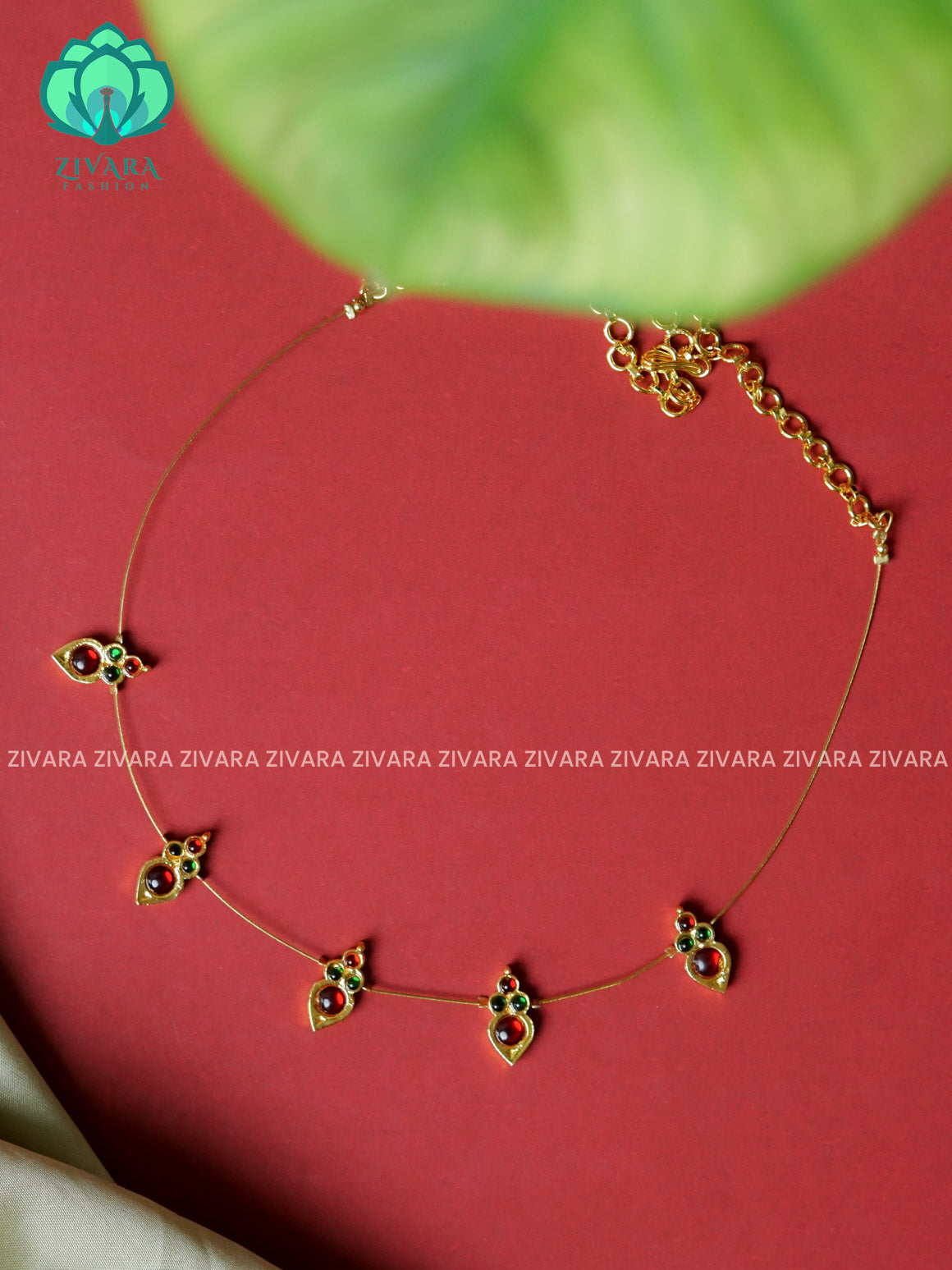 RED AND GREEN- PAYAL- KEMP  TAMARA INVISIBLE MINIMAL ELEGANT HANDMADE NECKLACE WITH BRILLIANT FINISH MOTIFS- ZIVARA FASHION