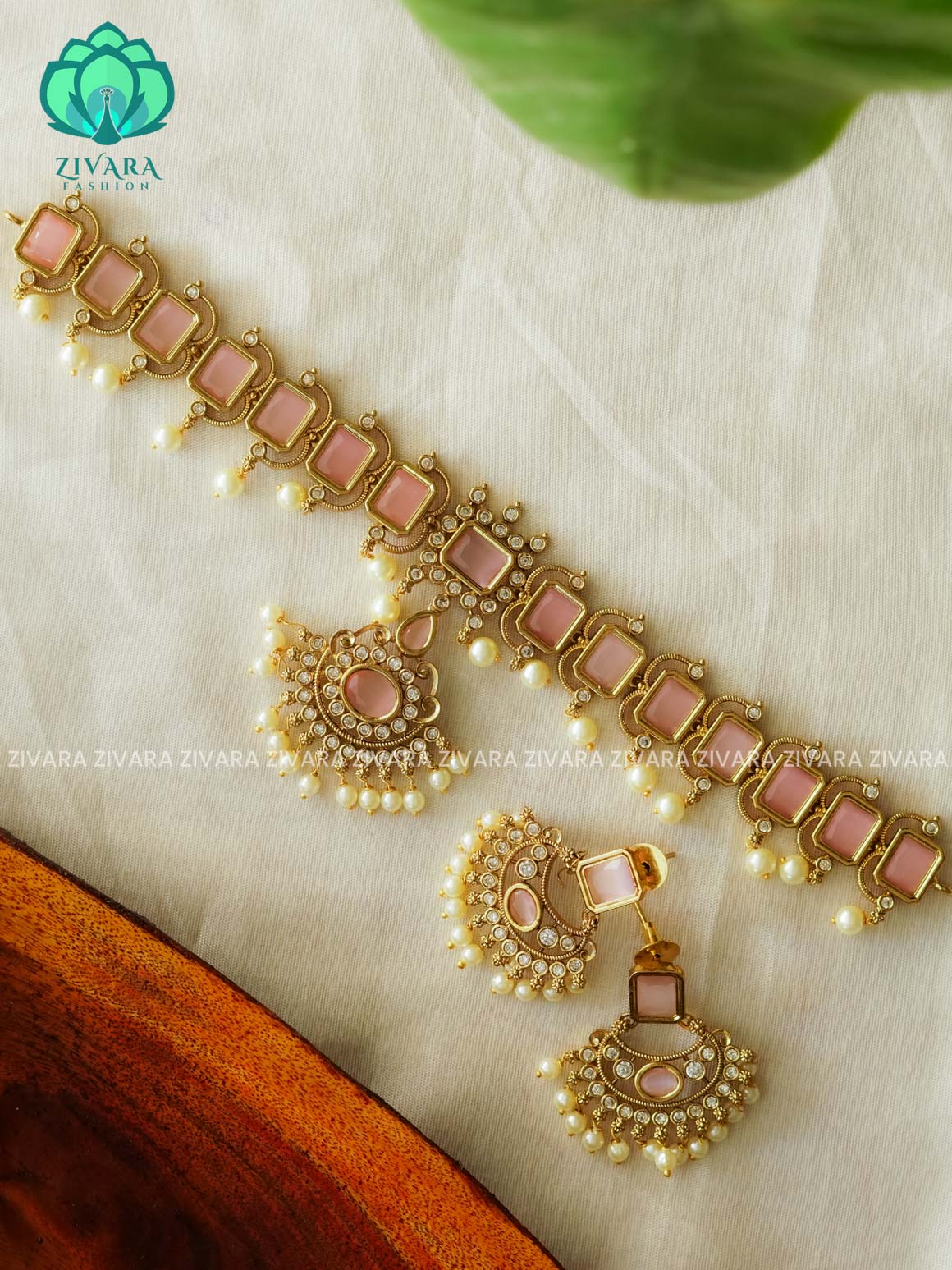 PASTEL PINK BOX MOTIF - TRADITIONAL CHOKER COLLECTION WITH EARRINGS- LATEST JEWELLERY COLLECTION