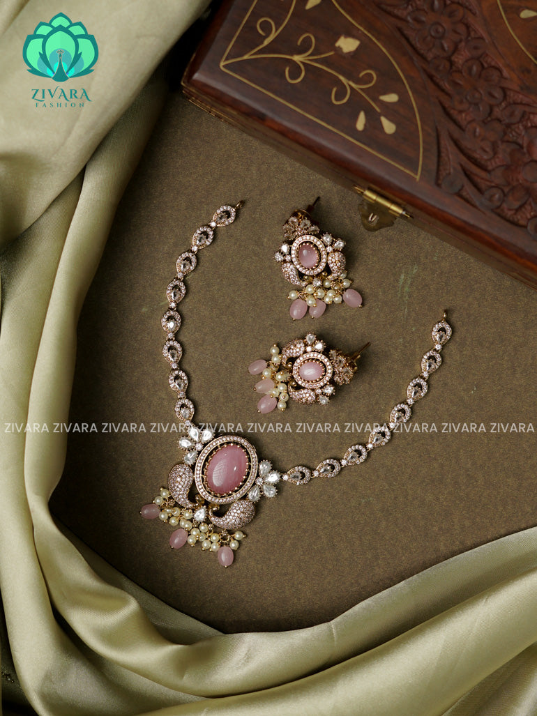 PASTEL PINK  - Peacock - Ultra premium victoria finish dark polish trending neckwear collection- bridal collection- Zivara Fashion