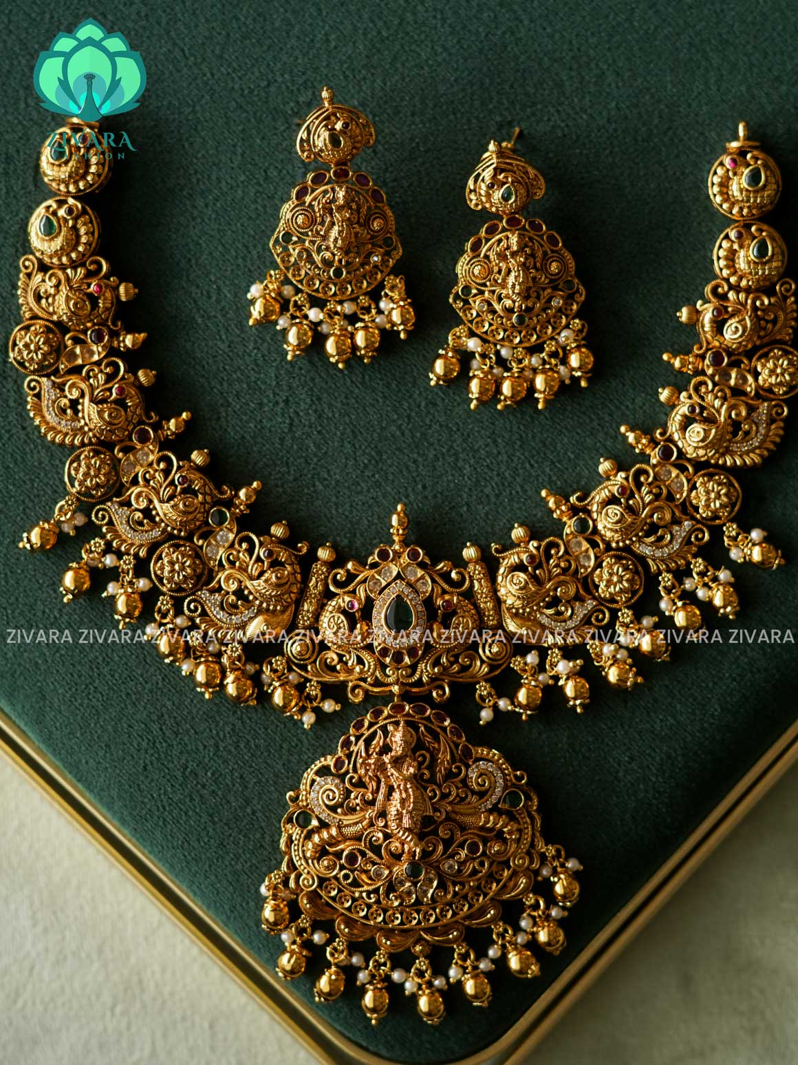 Akshayam- bridal temple neckwear -Traditional south indian premium neckwear with earrings- Zivara Fashion- latest jewellery design