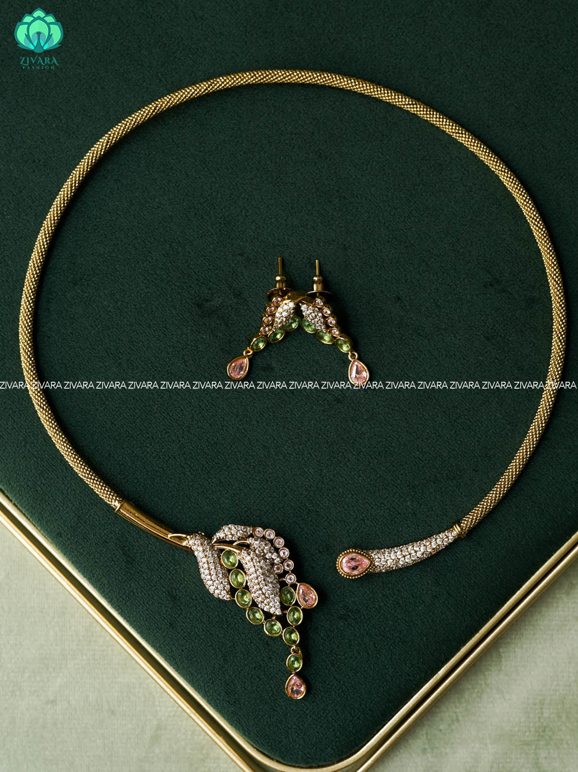 STYLISH  PENDANT WITH HASLI CLOSE NECKWEAR  WITH EARRINGS  - Premium quality collection-south indian jewellery