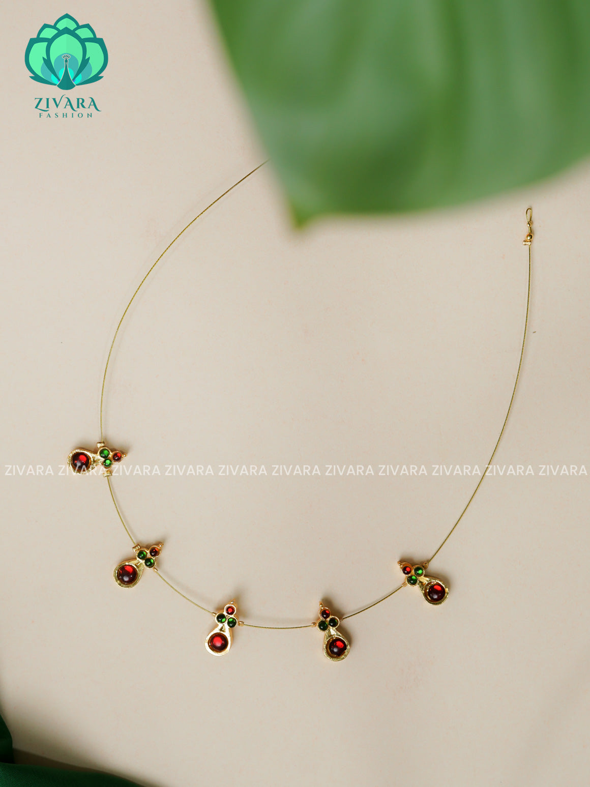 RED AND GREEN - PRADHA  - KEMP TAMARA INVISIBLE MINIMAL ELEGANT HANDMADE NECKLACE WITH BRILLIANT FINISH MOTIFS- ZIVARA FASHION