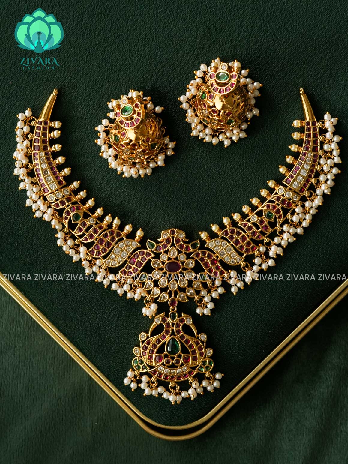 PEACOCK  BRIDAL HASLI  NECK WEAR WITH EARRINGS   - Premium quality collection-south indian jewellery
