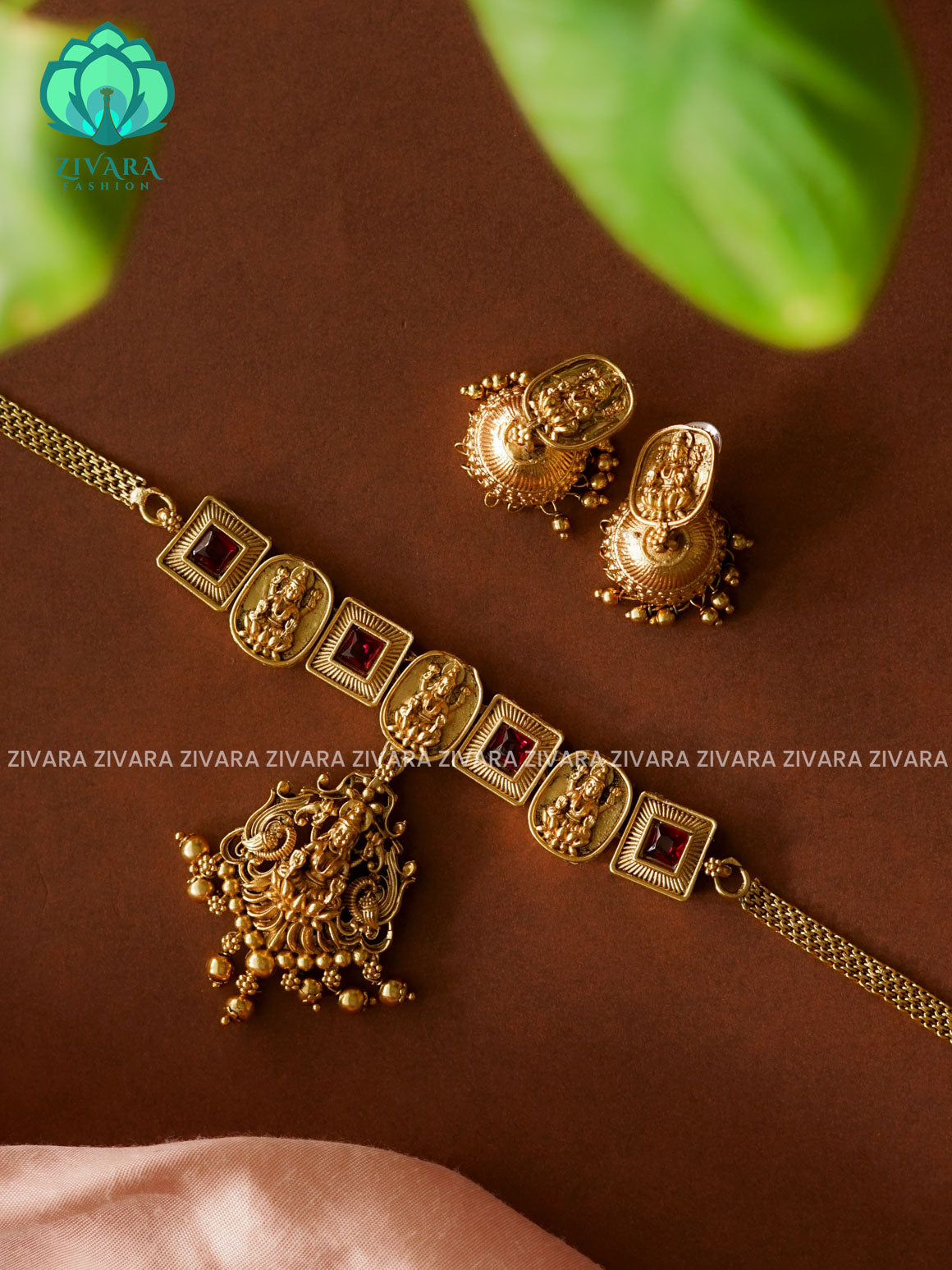 Ruby - Trending temple choker with earrings-latest south indian jewellery