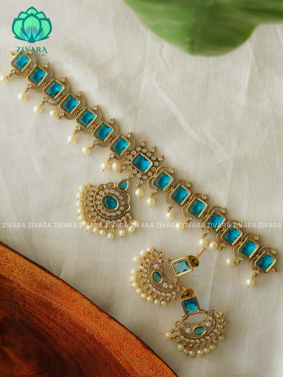 TURQUOISE BLUE BOX MOTIF - TRADITIONAL CHOKER COLLECTION WITH EARRINGS- LATEST JEWELLERY COLLECTION