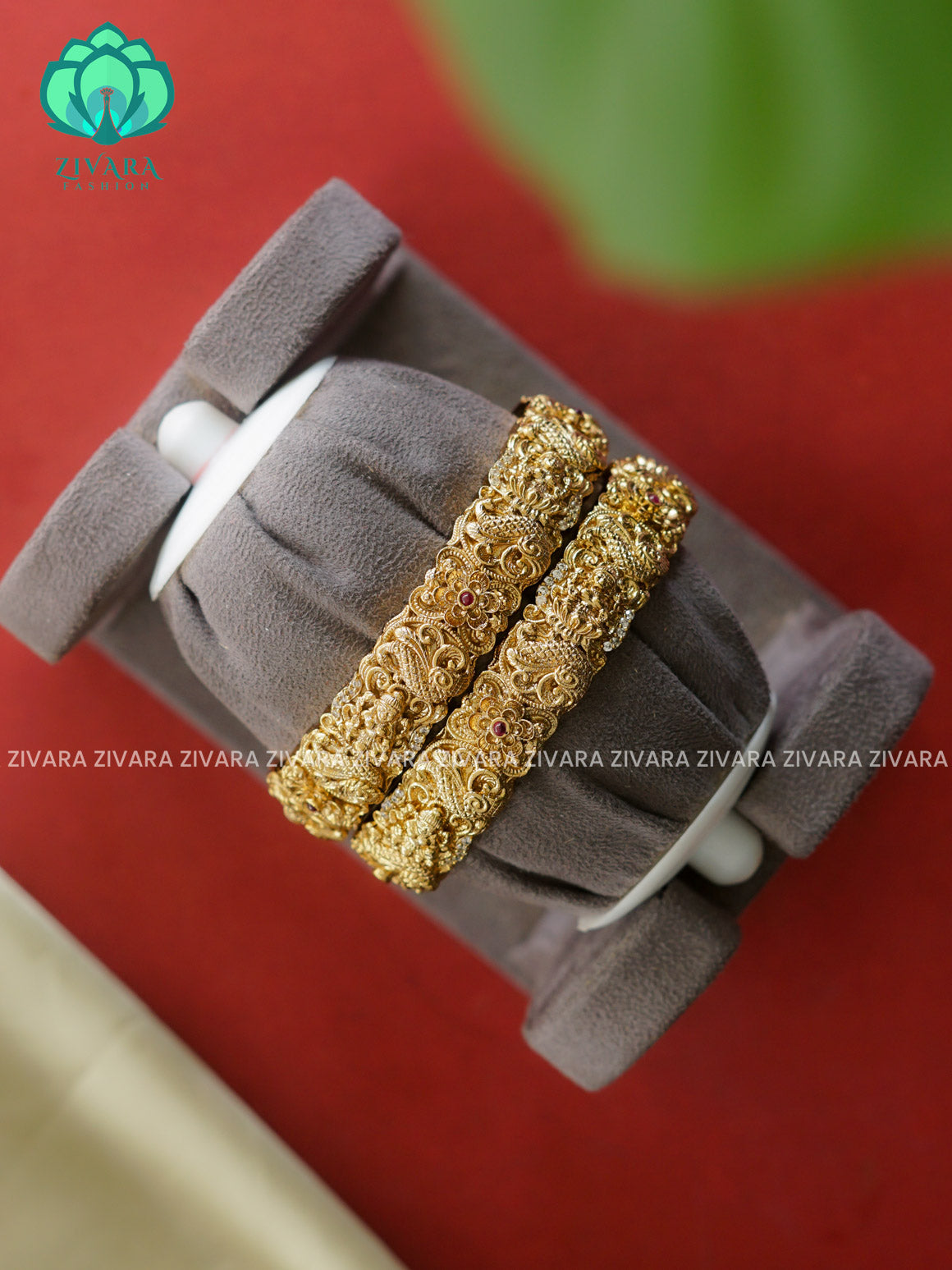 2 piece ANTIQUE VINTAGE TEMPLE bangles with cz stones-latest bangles collection -ZIVARA FASHION