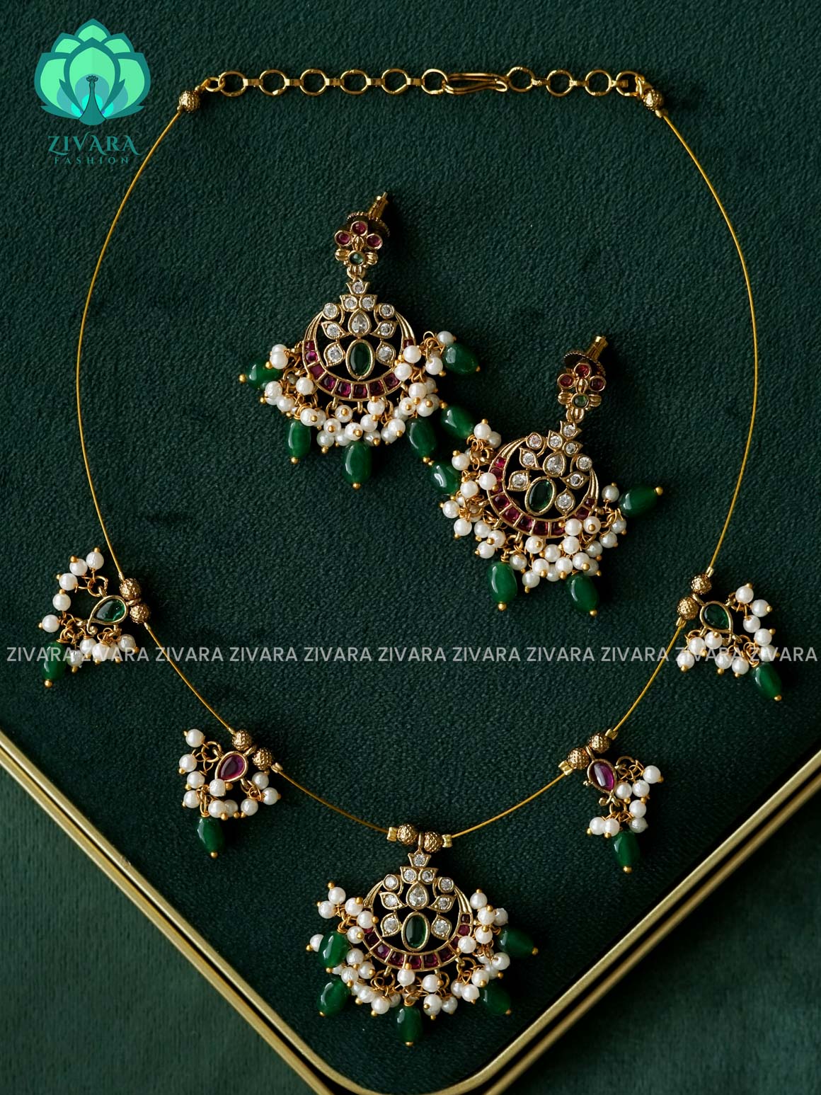 KAMALI - REAL KEMP CHAND - TAMARA  INVISIBLE MINIMAL ELEGANT HANDMADE NECKLACE WITH BRILLIANT FINISH MOTIFS- ZIVARA FASHION