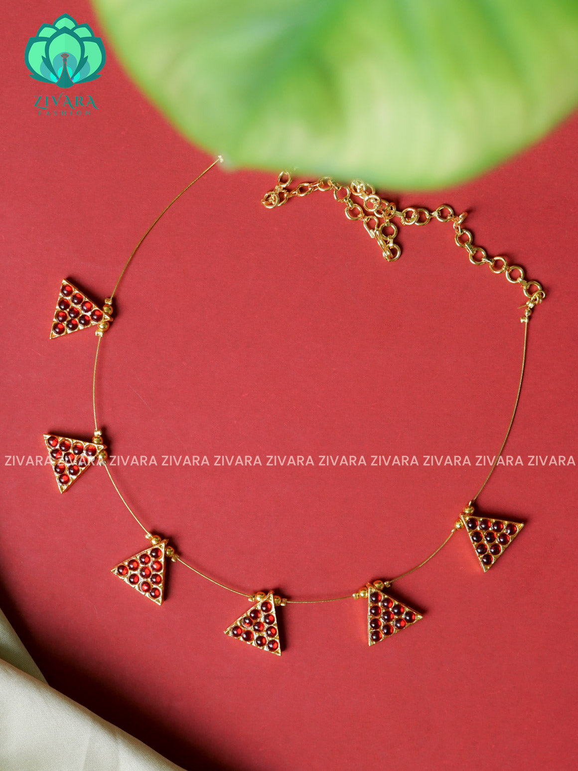 RED  - KANMANI- KEMP  TAMARA INVISIBLE MINIMAL ELEGANT HANDMADE NECKLACE WITH BRILLIANT FINISH MOTIFS- ZIVARA FASHION