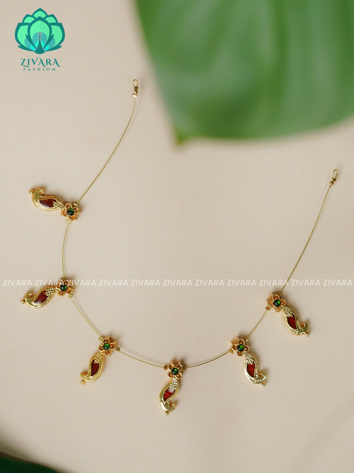 RED AND GREEN - PALAKKAD - KEMP TAMARA INVISIBLE MINIMAL ELEGANT HANDMADE NECKLACE WITH BRILLIANT FINISH MOTIFS- ZIVARA FASHION