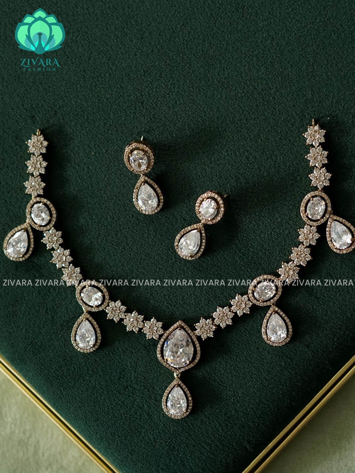WHITE -  Royal STONE HANGINGS - Ultra premium victoria finish dark polish trending neckwear collection- bridal collection- Zivara Fashion