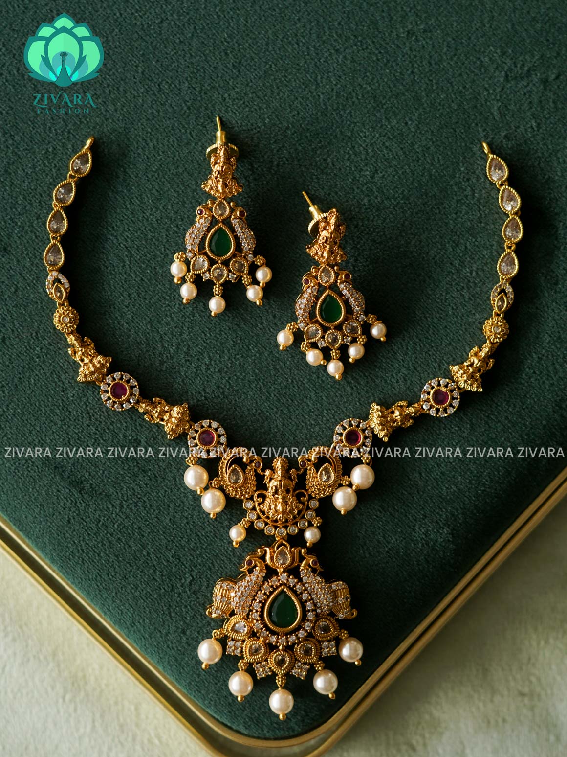 Akshayam- bridal temple neckwear -Traditional south indian premium neckwear with earrings- Zivara Fashion- latest jewellery design