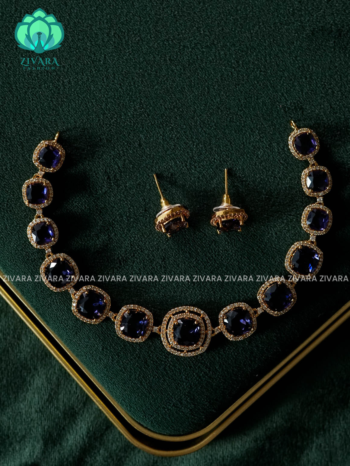 SQUARE BLUE  ELEGANT  - Traditional PREMIUM neckwear with earrings- Zivara Fashion