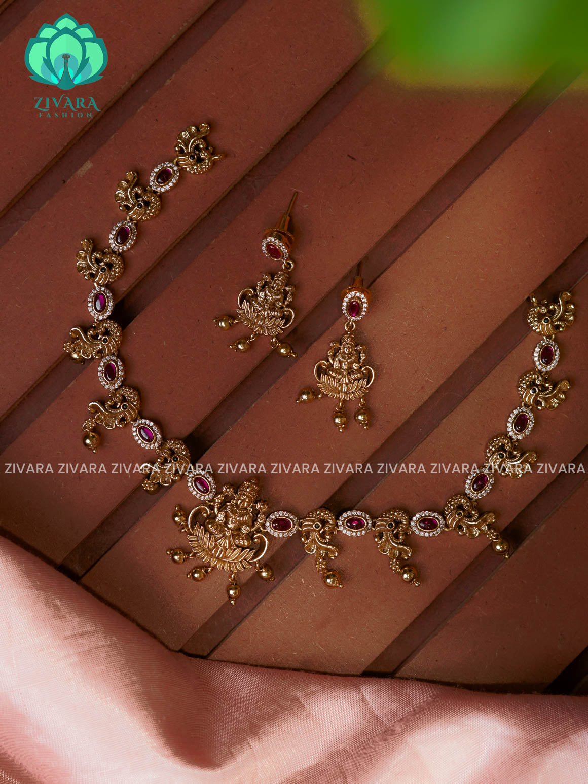 TEMPLE VINTAGE SUBTLE POLISH NECK WEAR WITh EARRINGS   - Premium quality CZ Matte collection-south indian jewellery