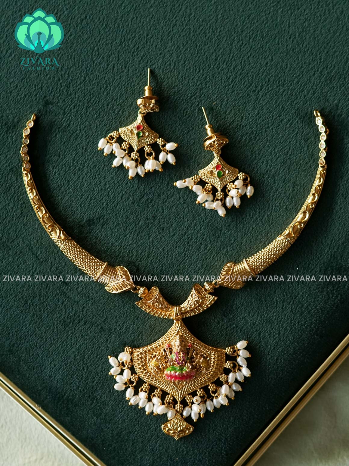 MADHURYA -  GAJALAKSHMI HASLI VINTAGE FINISH  handpainted - Traditional south indian premium neckwear without earrings- Zivara Fashion- latest jewellery design