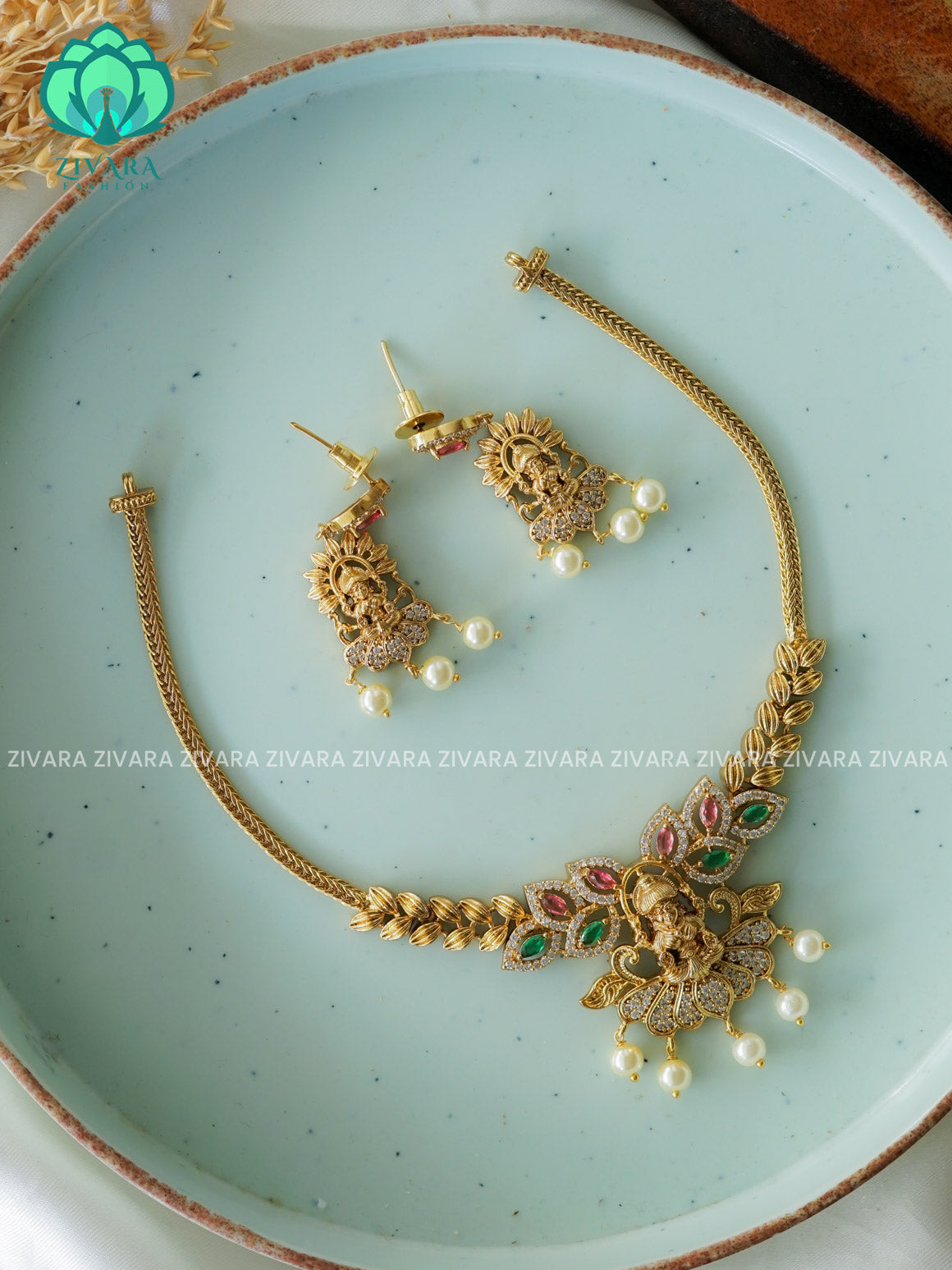 TEMPLE - FLEXIBLE CHAIN WITH HANGINGS -Traditional south indian premium neckwear with earrings- Zivara Fashion- latest jewellery design