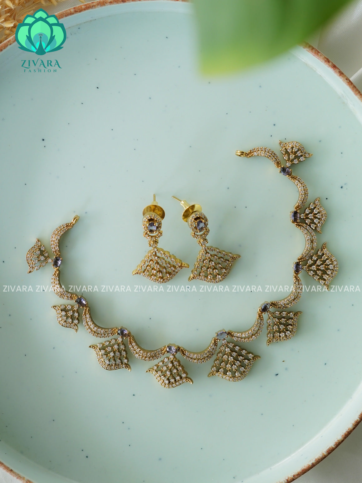 PURPLE   LEAFY WHITE SMALL SIZE KIDS FRIENDLY  - stylish and minimal elegant neckwear with earrings- Zivara FashioN