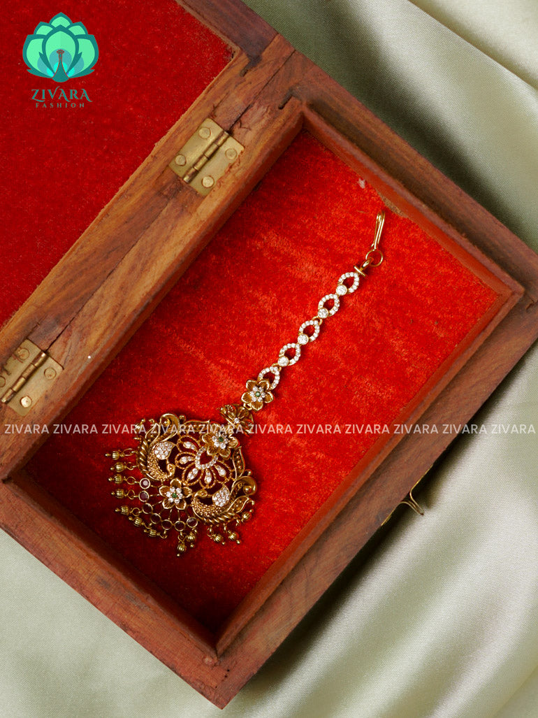 Temple style gold polish  - Bridal maang tikka, chutti- bridal head accessory- latest bridal collection - Zivara fashion