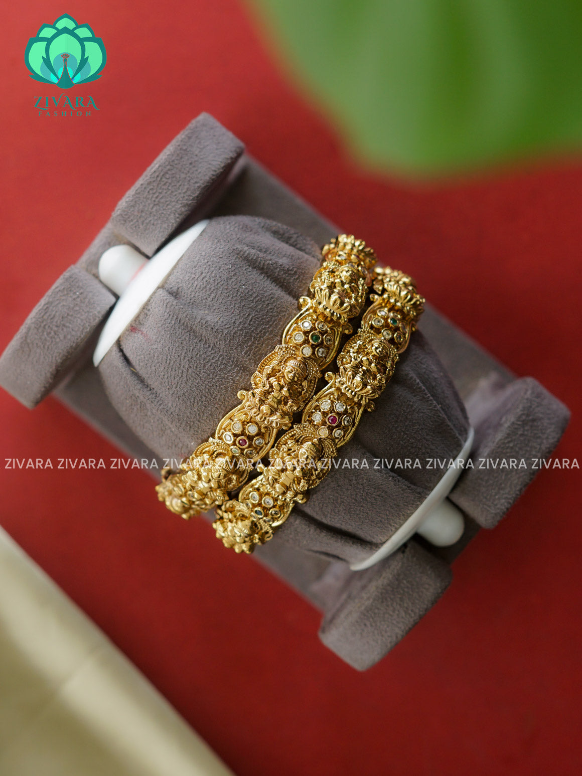 2 piece ANTIQUE VINTAGE TEMPLE bangles with cz stones-latest bangles collection -ZIVARA FASHION