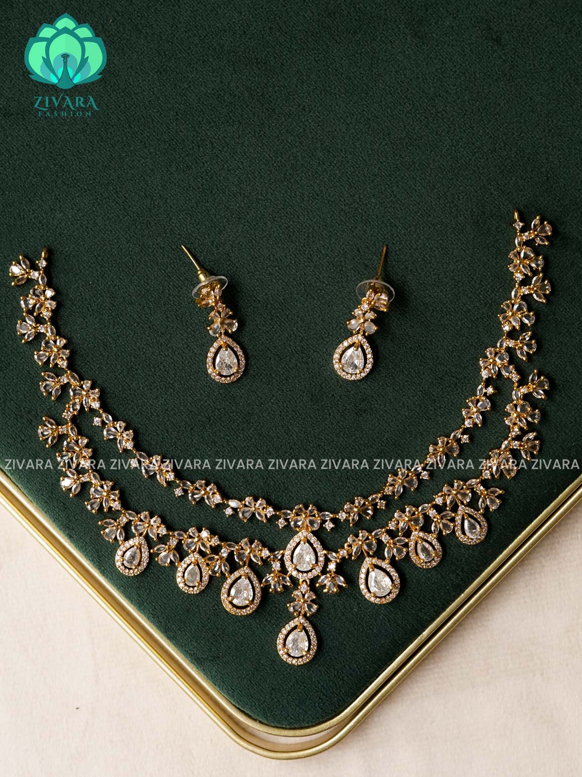 BLUE STONE STEP - stylish and minimal elegant neckwear with earrings- Zivara Fashion
