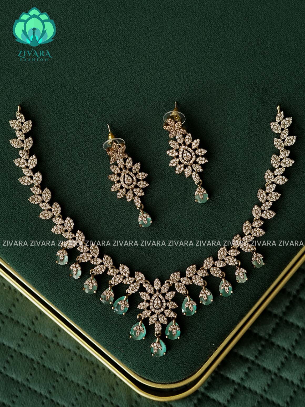 PASTEL GREEN -  Royal STONE HANGINGS - Ultra premium victoria finish dark polish trending neckwear collection- bridal collection- Zivara Fashion