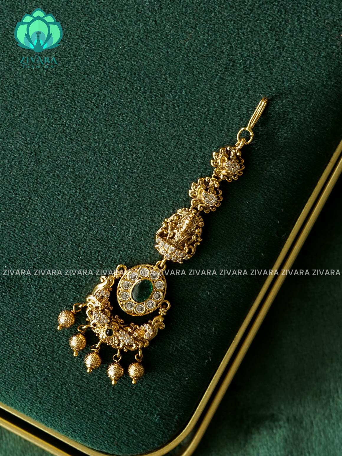 VINTAGE GREEN TEMPLE TIKKA -  bridal head accessory- latest bridal collection - Zivara fashion