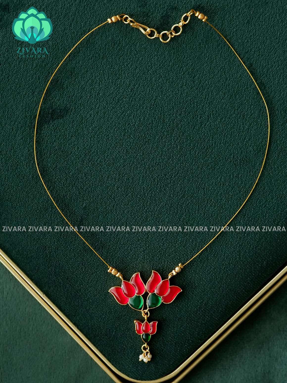 LOTUS PENDANT WITH HANGINGS PENDANT - TAMARA pendant INVISIBLE MINIMAL ELEGANT HANDMADE NECKLACE WITH BRILLIANT FINISH MOTIFS- ZIVARA FASHION