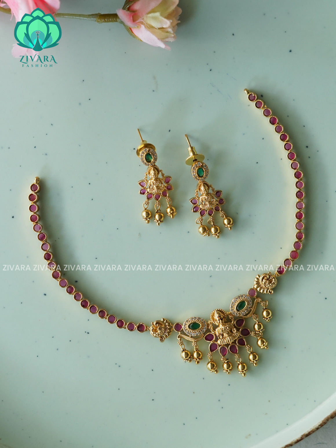 TEMPLE - STONE CHAIN WITH HANGINGS -Traditional south indian premium neckwear with earrings- Zivara Fashion- latest jewellery design