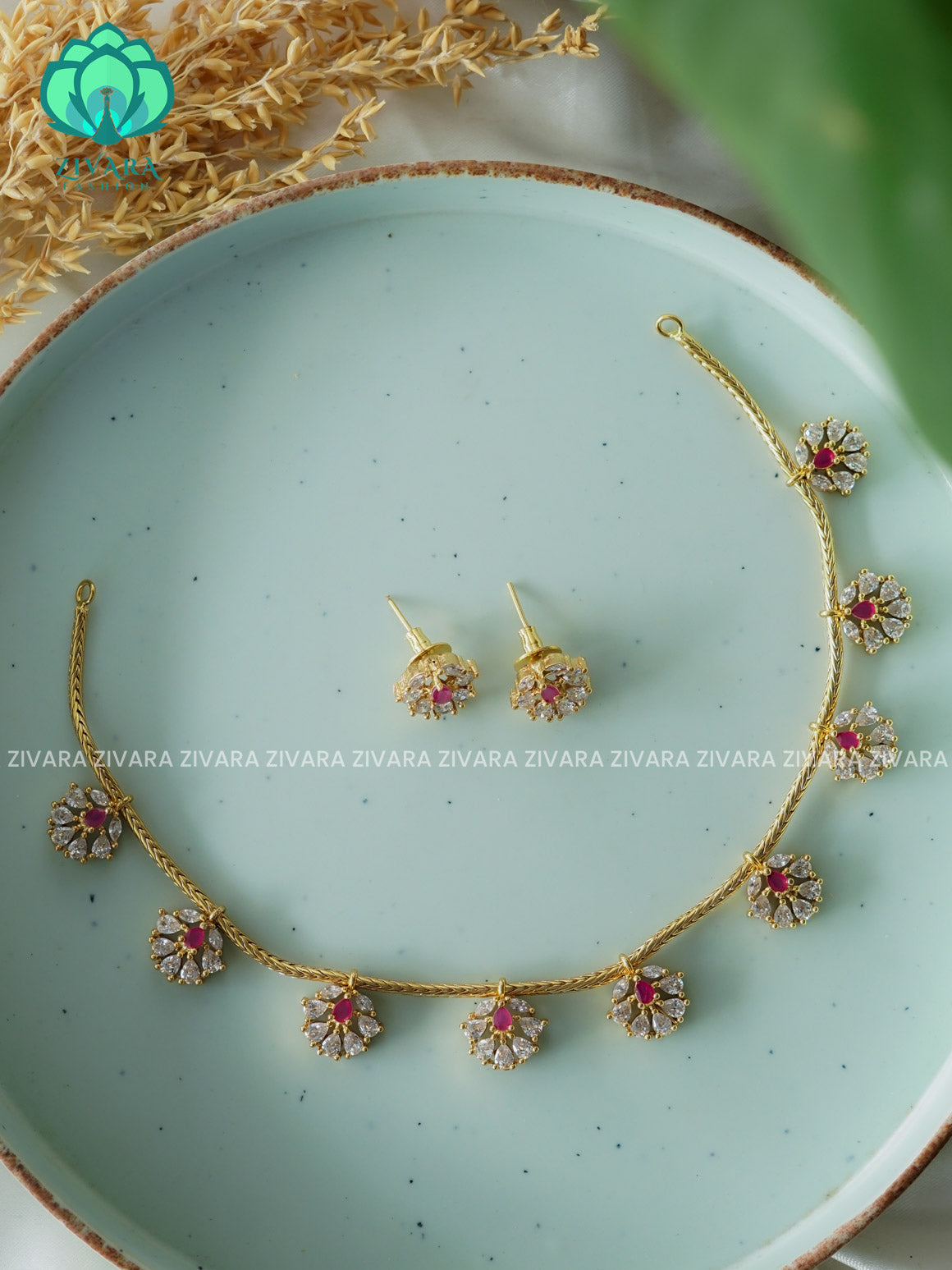 RUBY ATTIGAI - FLEXIBLE CHAIN WITH HANGING -Traditional south indian premium neckwear with earrings- Zivara Fashion- latest jewellery design