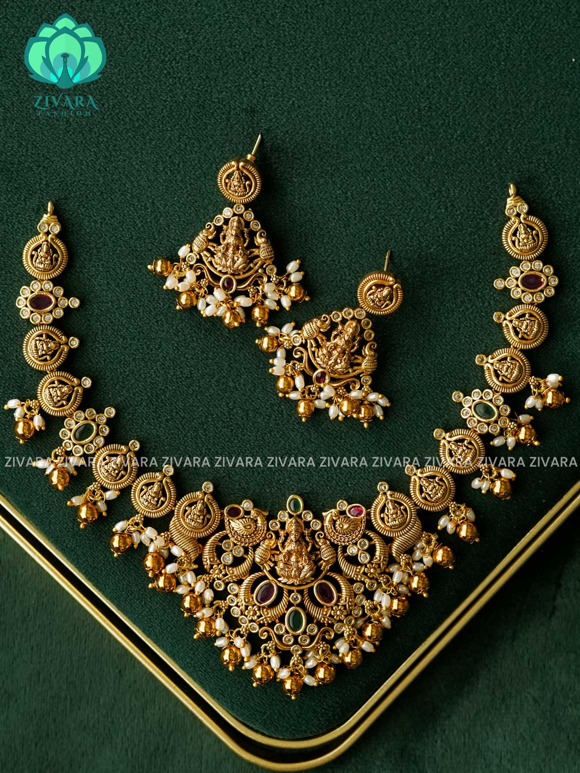 Akshayam- bridal temple  neckwear -Traditional south indian premium neckwear with earrings- Zivara Fashion- latest jewellery design