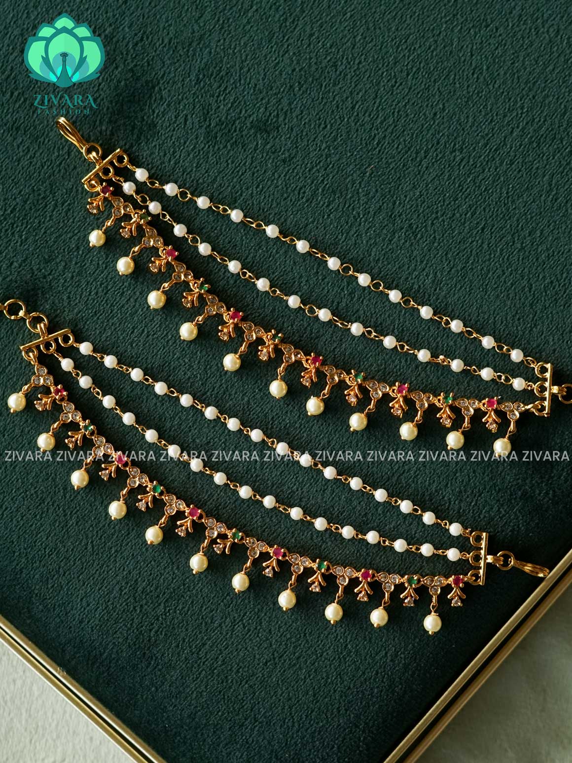 3 layer  GOLD FINISH  earchains/maatals- bridal accessory- zivara fashion-latest jewellery collection