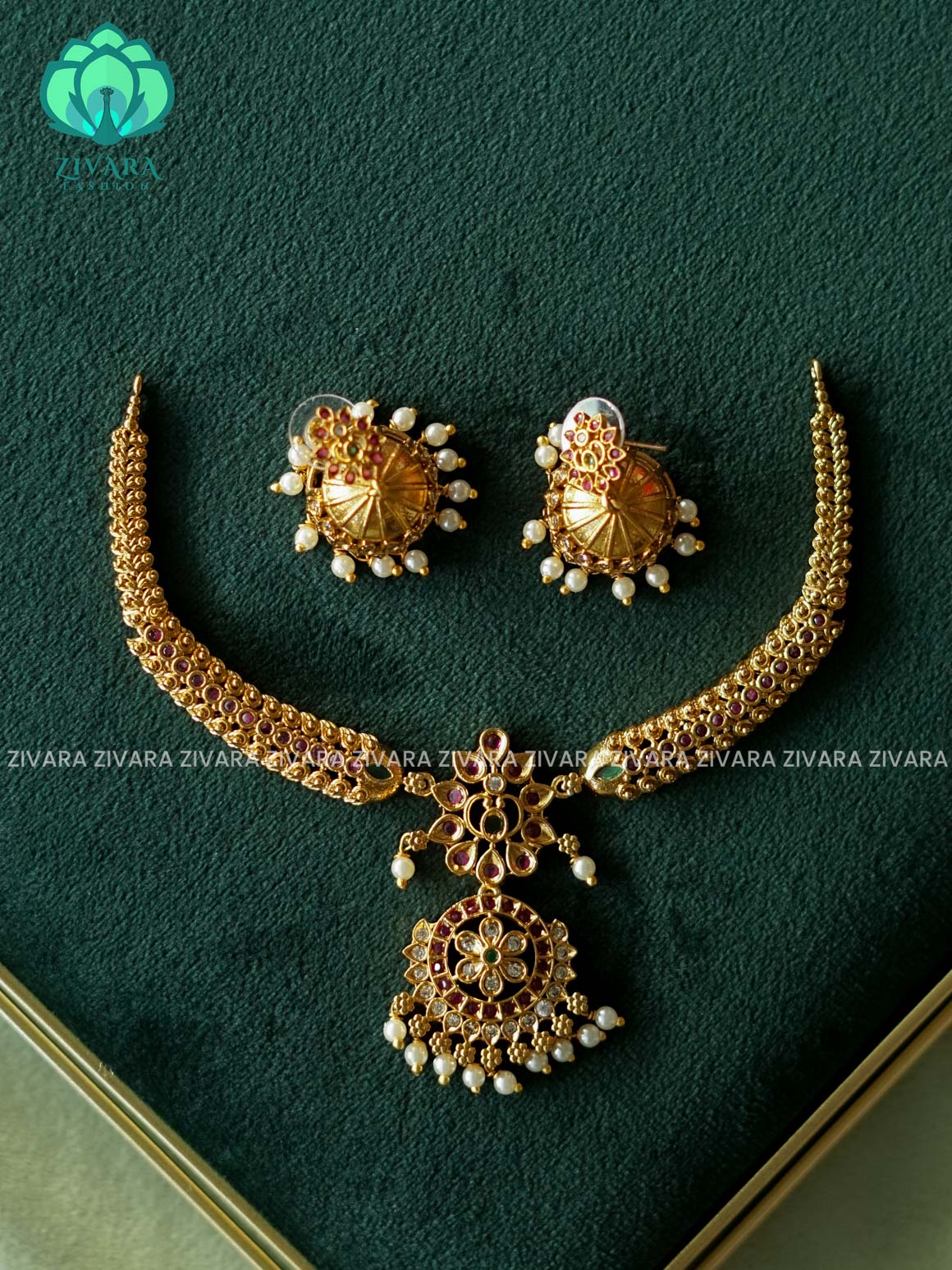 SMALL SIZE BRIDAL HASLI  NECK WEAR WITH EARRINGS   - Premium quality collection-south indian jewellery