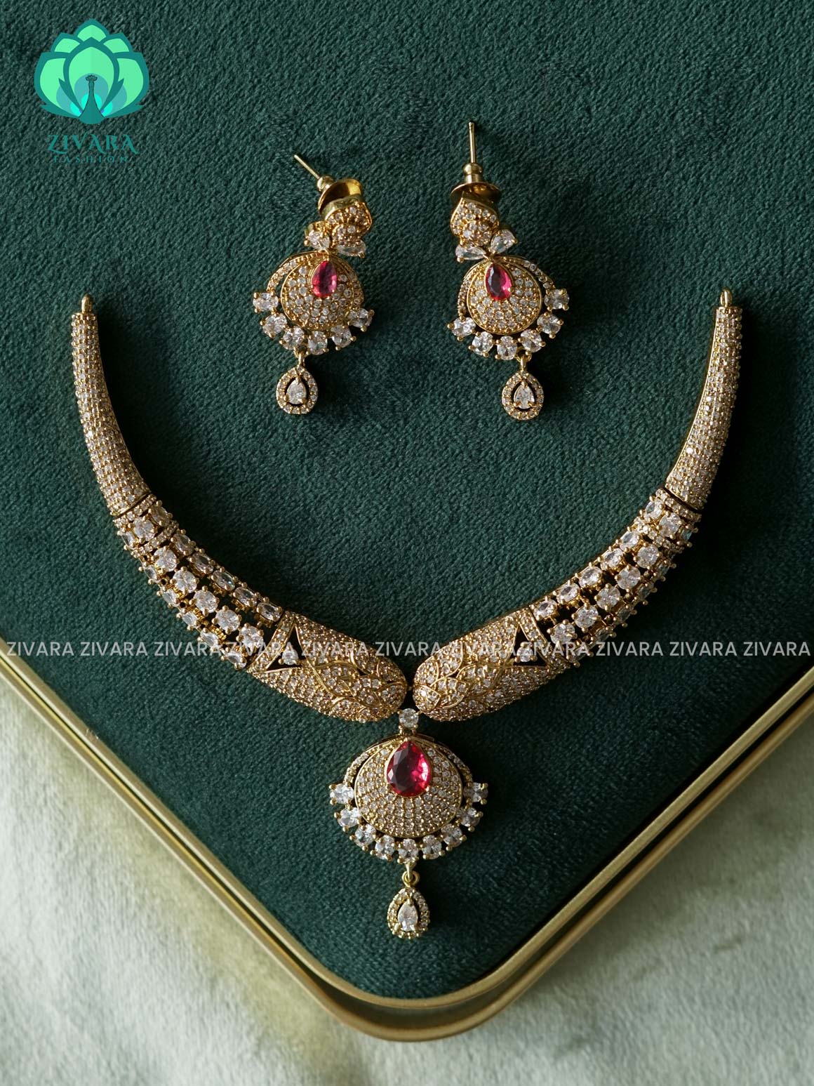RUBY TEAR HASLI  -Traditional south indian premium neckwear with earrings- Zivara Fashion- latest jewellery design