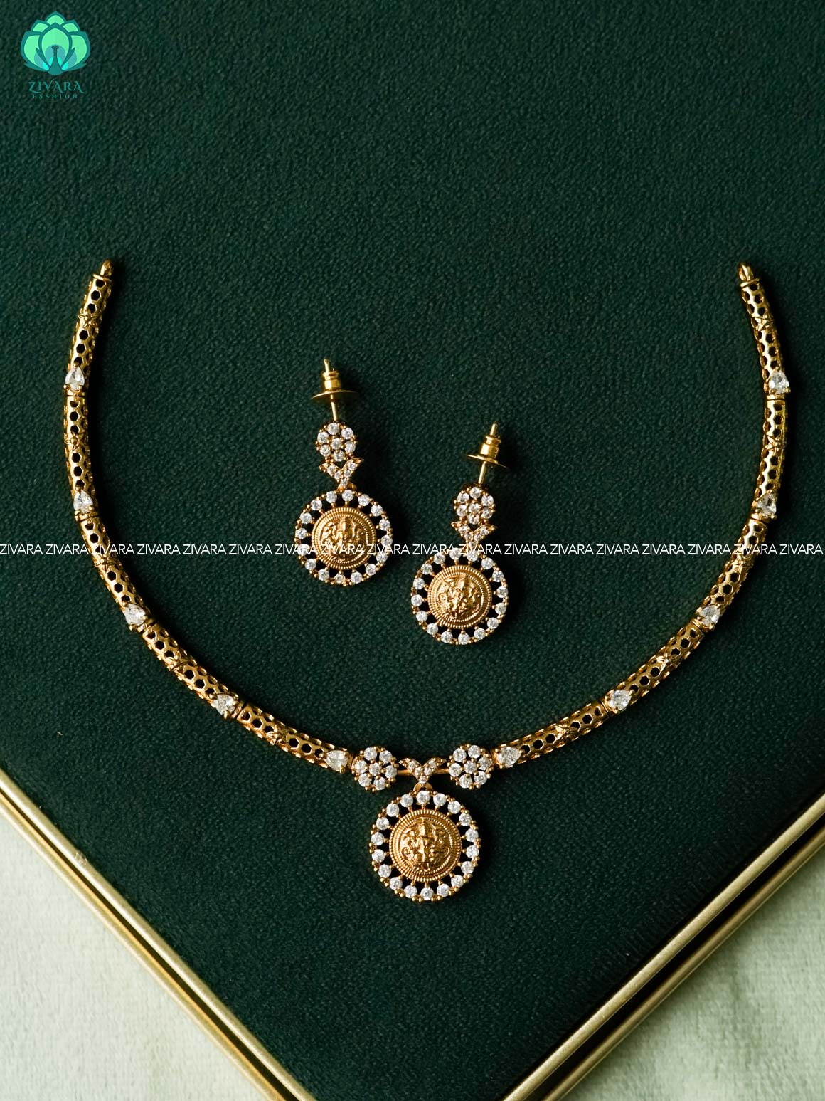 TEMPLE PENDANT HASLI  -Traditional south indian premium neckwear with earrings- Zivara Fashion- latest jewellery design