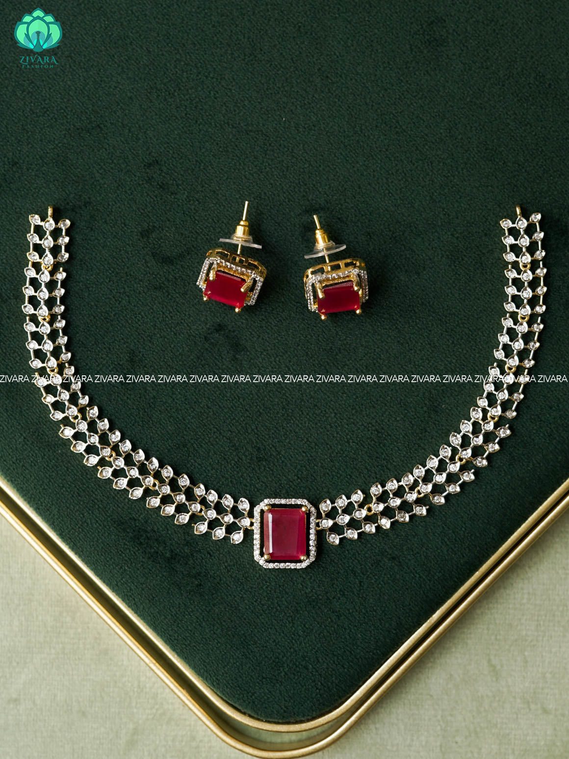 AD stone elegant neckwear with earrings - latest jewellery designs- Zivara Fashion