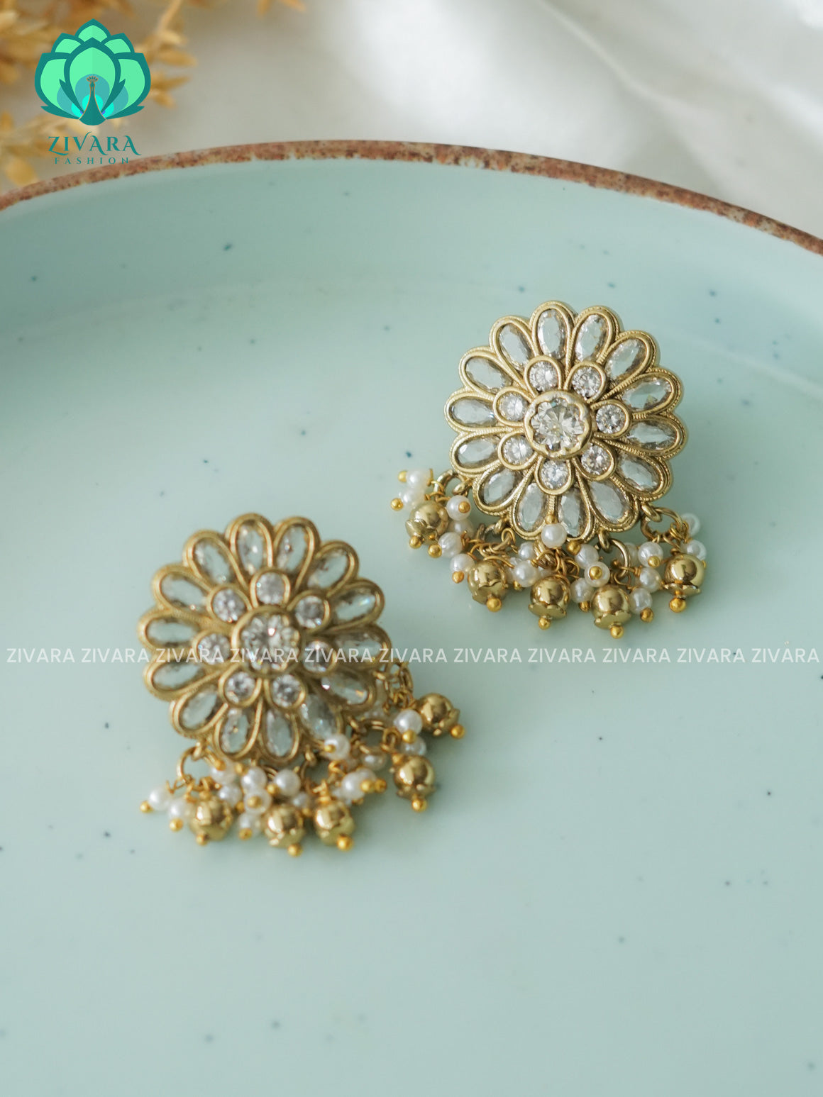 WHITE FLOWER  STUD - latest jewellery collection- zivara fashion
