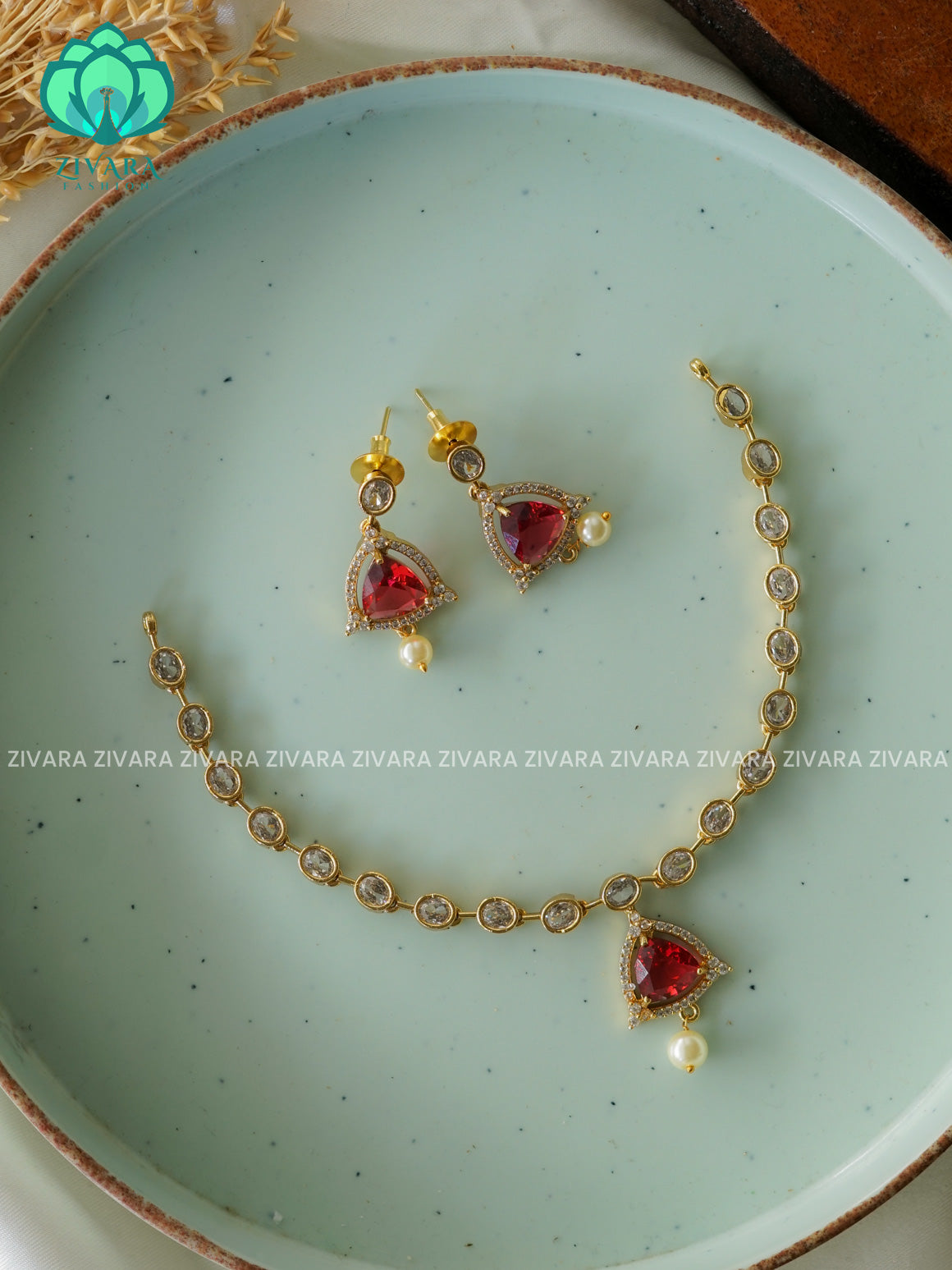 Ruby Kids friendly simple stone - stylish and minimal elegant neckwear with earrings- Zivara Fashion