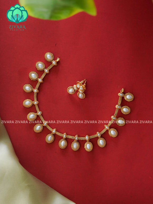 PEARL -OVAL MOTIF NORMAL MATTE neckwear with earrings- Zivara Fashion- latest jewellery design