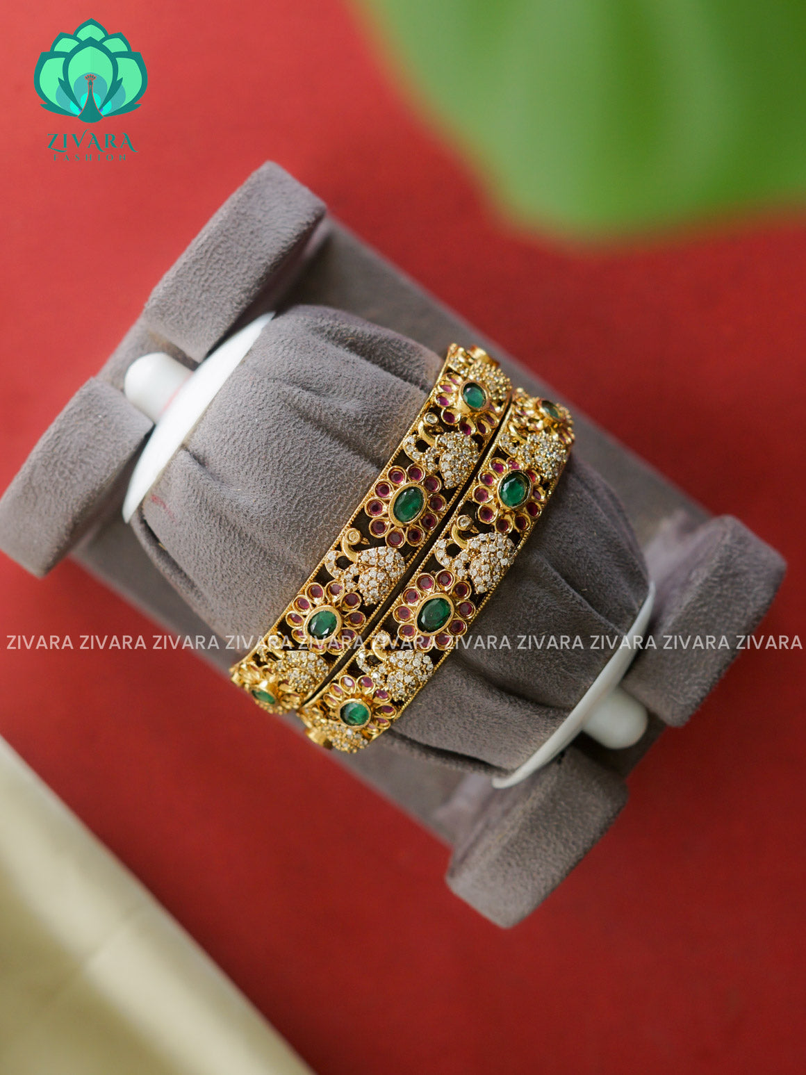 2 piece ANTIQUE VINTAGE TEMPLE bangles with cz stones-latest bangles collection -ZIVARA FASHION