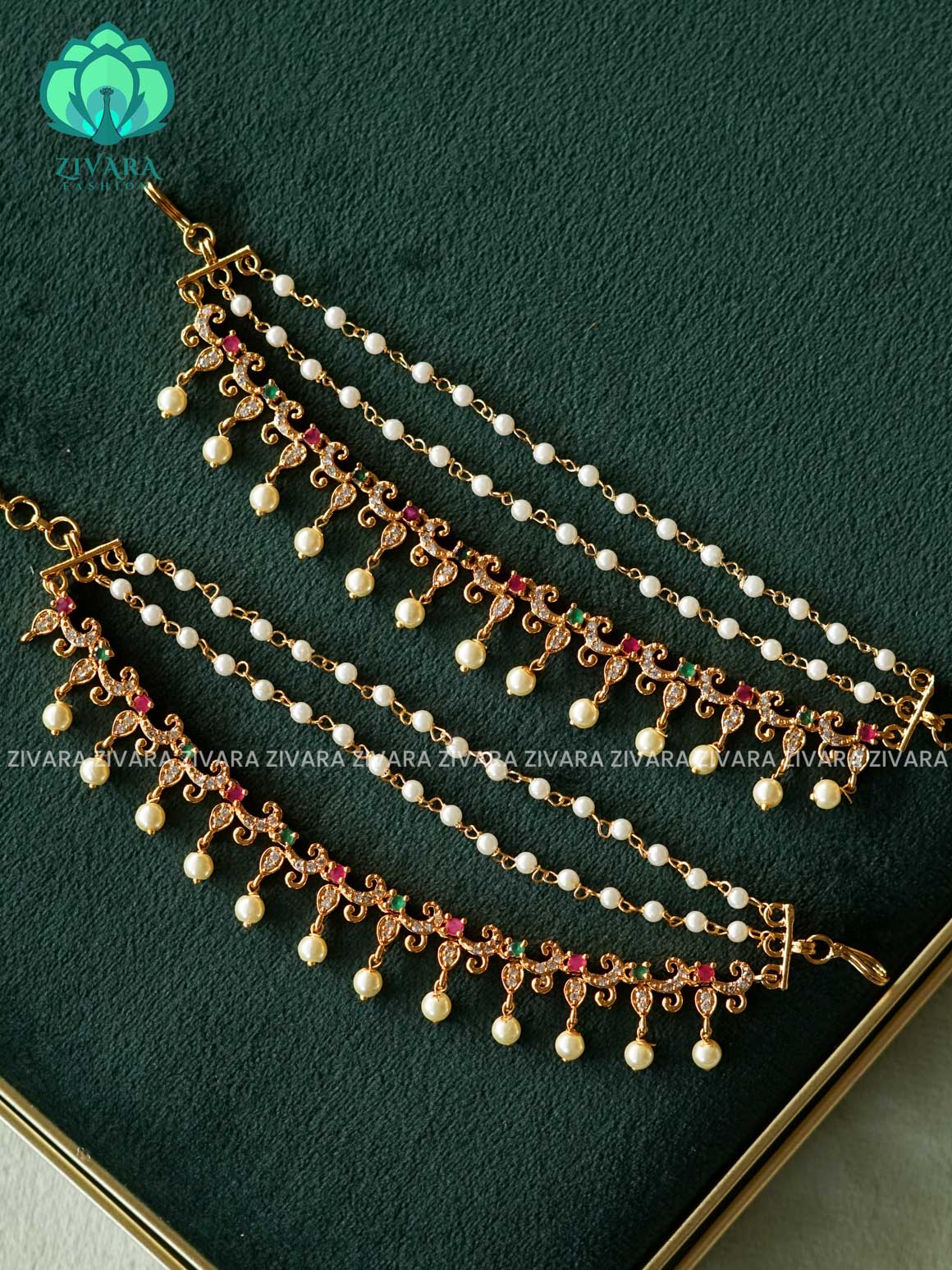 3 layer  GOLD FINISH  earchains/maatals- bridal accessory- zivara fashion-latest jewellery collection