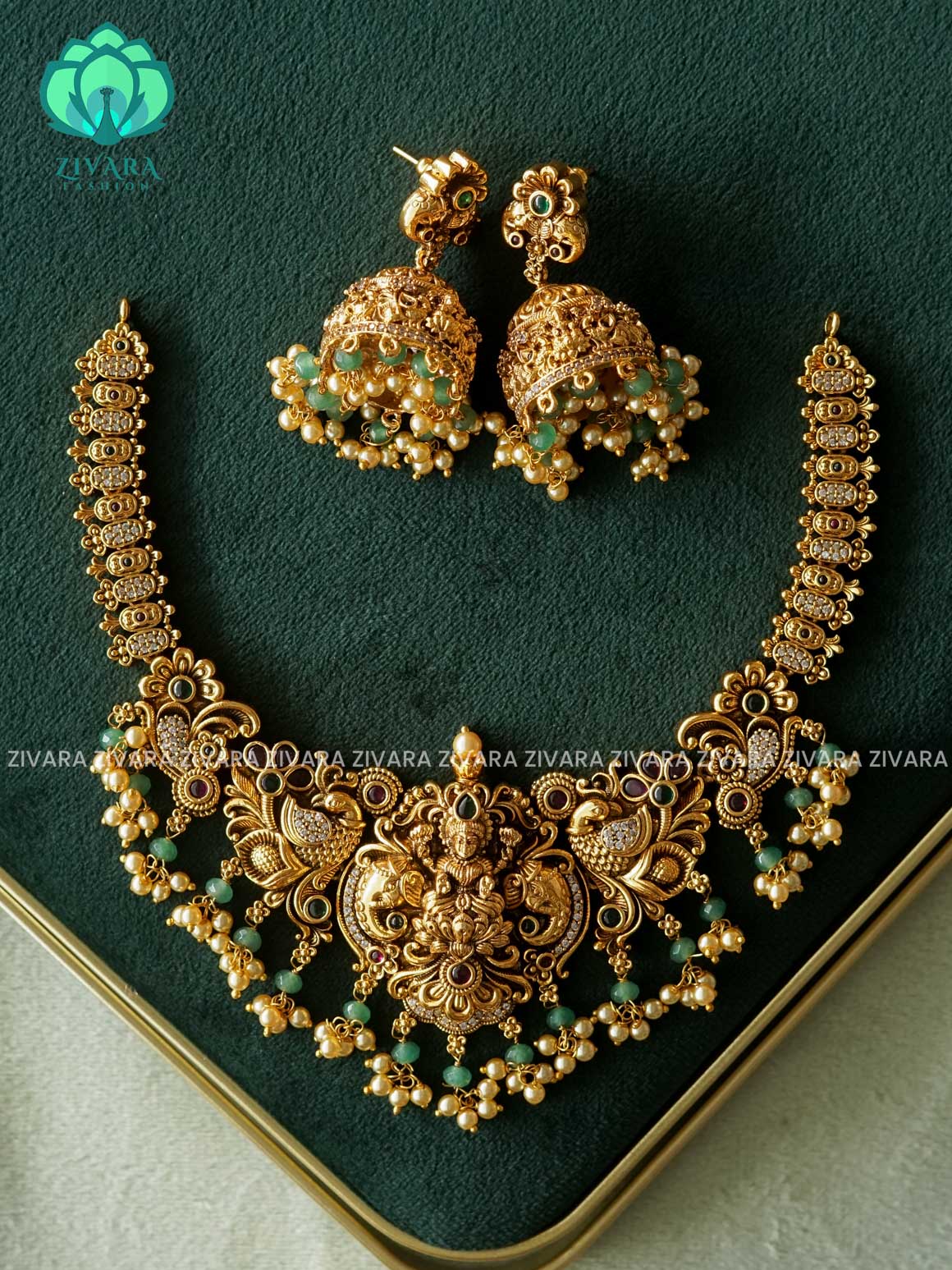 Akshayam - TEMPLE NECKWEAR WITH HANGINGS - bridal temple neckwear -Traditional south indian premium neckwear with earrings- Zivara Fashion- latest jewellery design (Copy)