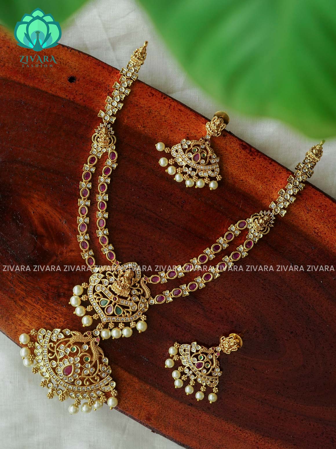 STEP TEMPLE PENDANT -Traditional south indian premium neckwear with earrings- Zivara Fashion- latest jewellery design.