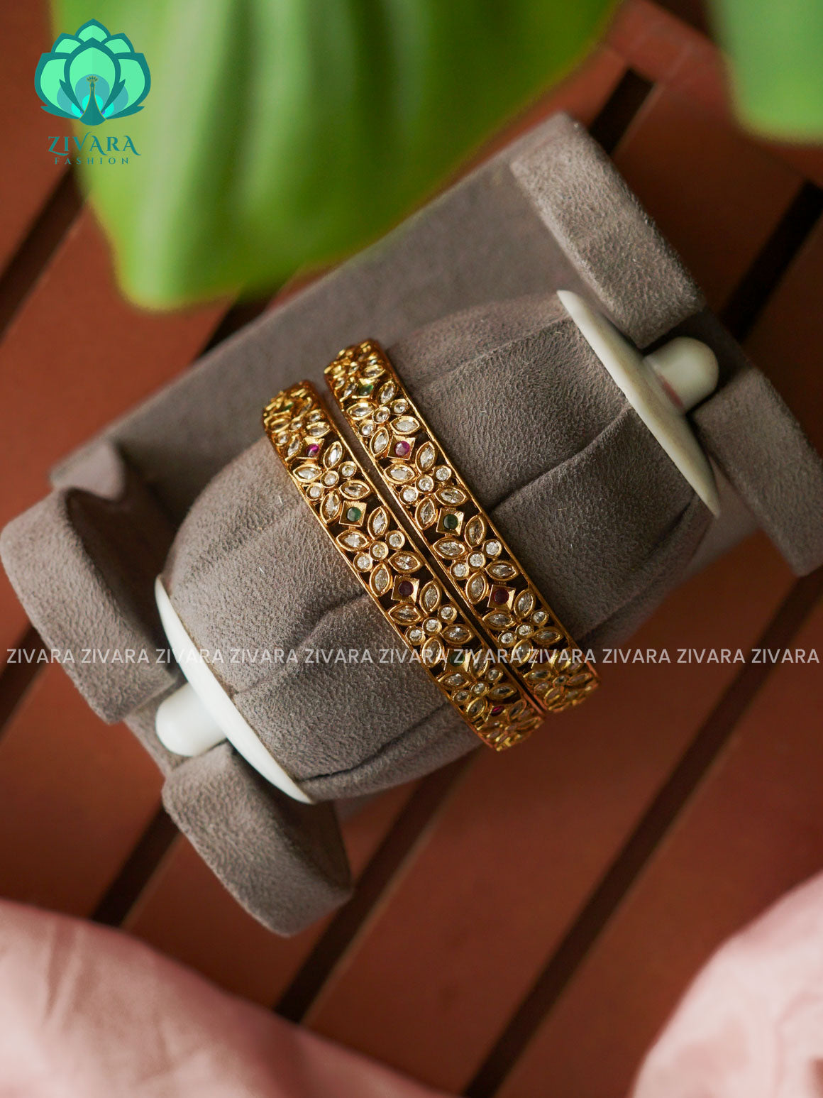 2 piece ANTIQUE VINTAGE bangles with cz stones-latest bangles collection -ZIVARA FASHION