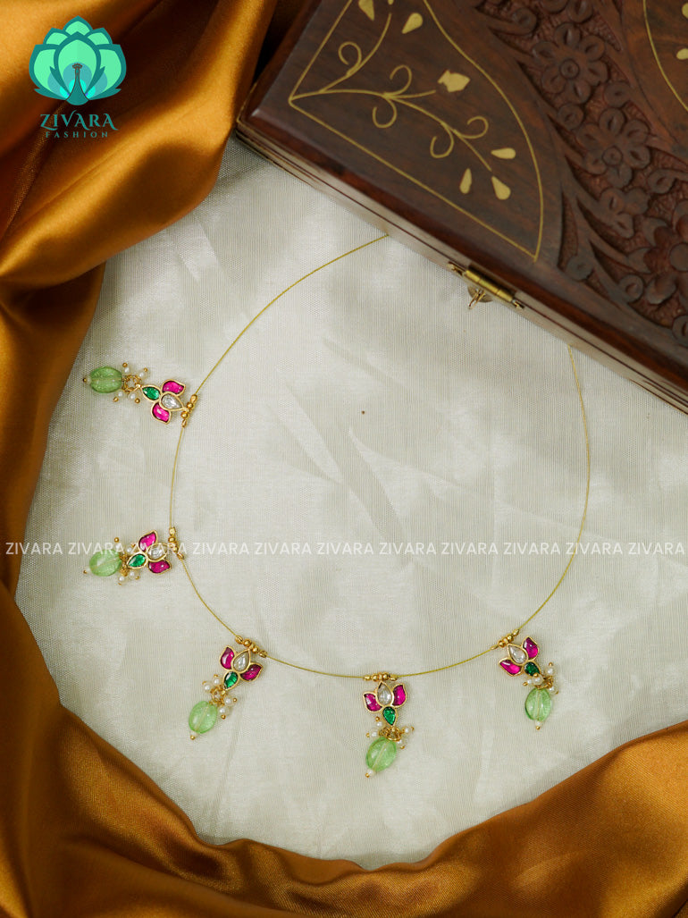 LOTUS JADAU TAMARA INVISIBLE MINIMAL ELEGANT HANDMADE NECKLACE WITH BRILLIANT FINISH MOTIFS- ZIVARA FASHION